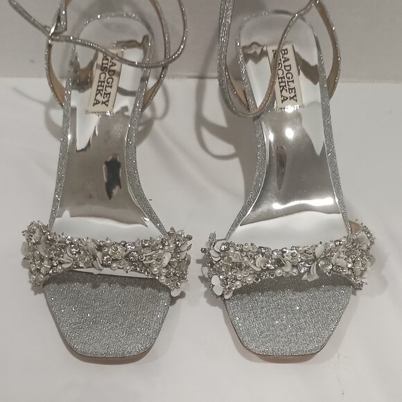 Badgley Mischka Women's Telissa Heeled Sandal Sliver Sparkle Size 7 - Picture 5 of 10